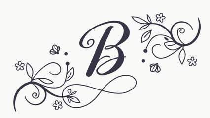 Elegant letter b floral design for wedding invitation logo branding monogram initial typography art print vector