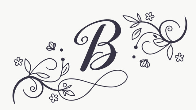 Elegant letter b floral design for wedding invitation logo branding monogram initial typography art print vector