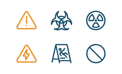 Danger and warning signs: simple line icons for hazard awareness