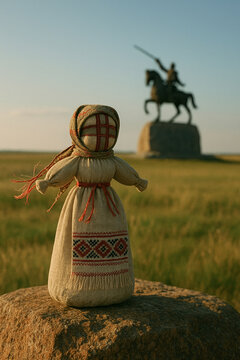 Ukrainian Motanka Doll with Monument to the Battle of Konotop &mdash; AI-generated