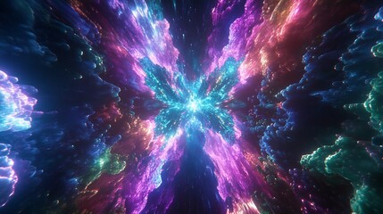 Colorful nebula explosion, cosmic energy, space background, digital art, VFX