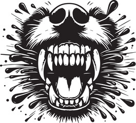 Aggressive Bear A Dynamic Black and White Illustration with Fierce Expression and Sharp Teeth