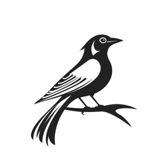 Obraz premium Black and white stylized bird silhouette on branch