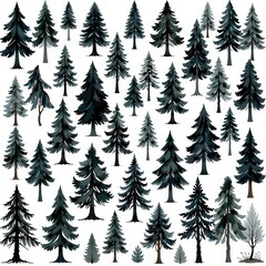 Obraz premium a collection of dark forests, watercolor style, arranged in a 3x3 grid on a white background