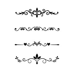 Decorative simple divider. Text dividers retro minimal line separators,  Vector isolated geometric wedding card heart separator elements set. Text dividers. . Hand drawn vector illustration. 
