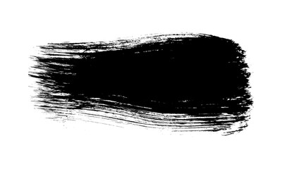 Black brush stroke with visible brush hairs isolated on transparent background