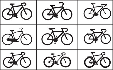 Silhouette bicycle icon bundle isolated on a white background, Editable Vector Bicycle Silhouette Icons on White Background. Clean and Simple Bicycle Icon Set Silhouette bicycle icon bundle isolated