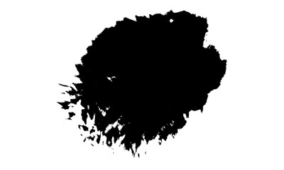 Black ink blot creates an abstract shape isolated on transparent background