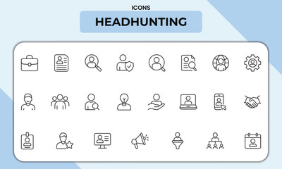 Naklejka premium Headhunting Line Icons Pack – Unique Recruitment, Talent Search, Hiring & HR Outline Symbols