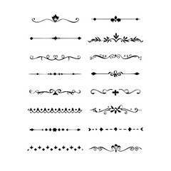 Fototapeta premium Decorative simple divider. Text dividers retro minimal line separators, Vector isolated geometric wedding card heart separator elements set. Text dividers. . Hand drawn vector illustration. 