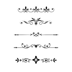 Obraz premium Decorative simple divider. Text dividers retro minimal line separators, Vector isolated geometric wedding card heart separator elements set. Text dividers. . Hand drawn vector illustration. 