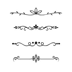 Decorative simple divider. Text dividers retro minimal line separators,  Vector isolated geometric wedding card heart separator elements set. Text dividers. . Hand drawn vector illustration. 
