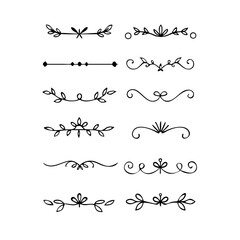 Decorative simple divider. Text dividers retro minimal line separators,  Vector isolated geometric wedding card heart separator elements set. Text dividers. . Hand drawn vector illustration. 
