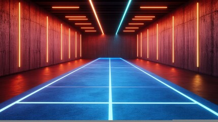 Neon-lit concrete runway, vibrant background, futuristic setting, product display