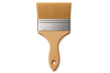New paint brush with wooden handle on transparent background