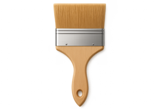 New paint brush with wooden handle on transparent background