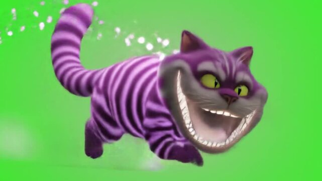 Animated purple cat running green screen