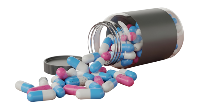 Pills spilling from jar