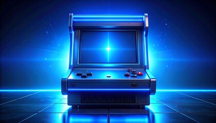 Retro arcade cabinet, lit blue