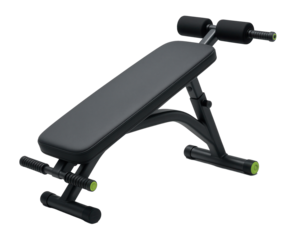 Angled abdominal bench with steel support bars and ergonomic foam padding