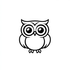 Simple black and white owl graphic.  Cute cartoon style