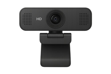 Black webcam with hd sensor and integrated microphone on transparent background