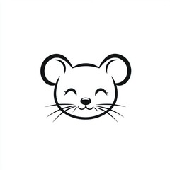Simple black and white drawing of a mouse face.  Cute cartoon style