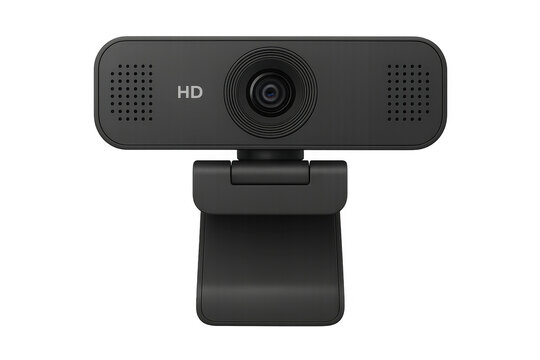 Black webcam with hd sensor and integrated microphone on transparent background