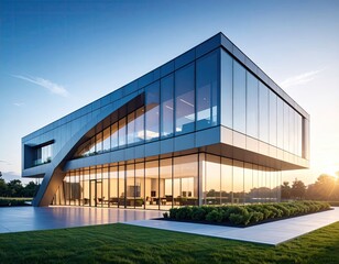 Modern office building at dawn