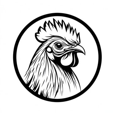 Black and white rooster head, circular design