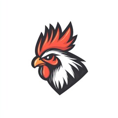 Profile view of a rooster's head.  Bold colours