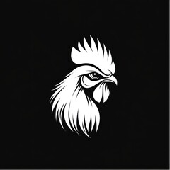 Obraz premium Simple white rooster head graphic on black background