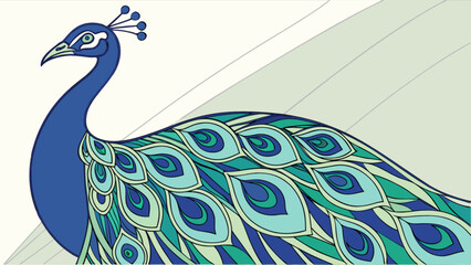 Elegant peacock illustration art print featuring vibrant blue and teal feather designs for home decor and gifts