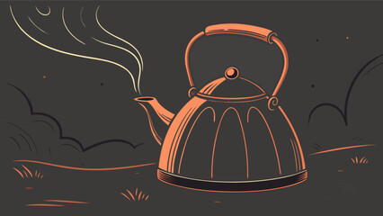 Vintage copper tea kettle illustration with steam for tea time and kitchen decor art print design