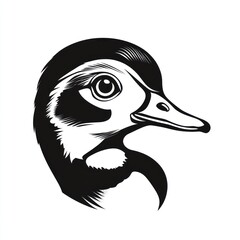 Monochrome illustration of a duck's head