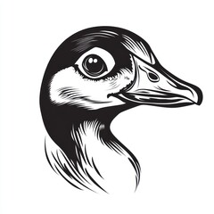 Close-up profile view of a goose's head.  Detailed line art