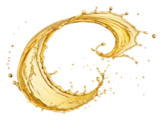  golden oil splash in swirl shape isolated on background white