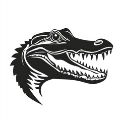 A stylized, black and white profile view of an alligator's head