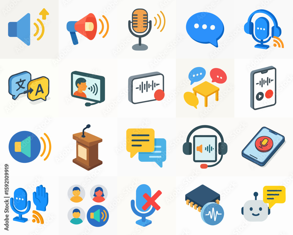 Fototapete flat style communication and sound icon collection in modern design