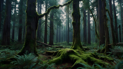 Fototapeta premium Ancient Forest Transforming into a Digital World Through Time Distortion