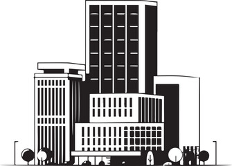 Architectural Landscape Striking Black and White Building Silhouette Against a Clear Sky