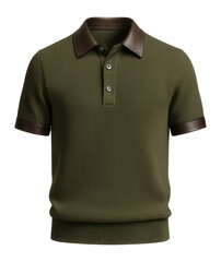 Naklejka premium Textured knit polo shirt with a spread collar in olive green