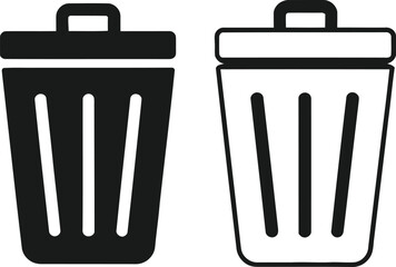 Black and White Trash Can Icons for Recycling and Waste Disposal