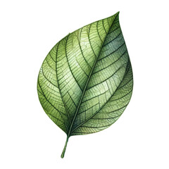 Obraz premium Detailed depiction of a green leaf on a white isolated background, showcasing its intricate vein patterns.