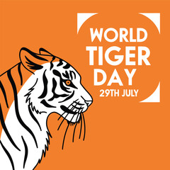 Bold World Tiger Day Poster Design with Half Tiger Face and Vibrant Orange Background