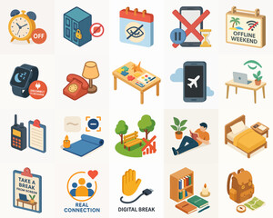 Detailed Cartoonish Style Daily Life Objects and Activities Icon Set