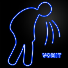 vomit neon sign, modern glowing banner design, colorful modern design trend on black background. Vector illustration.