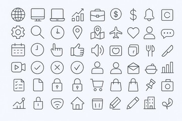 Fototapeta premium Collection of 40 universally relevant icons representing technology communication and lifestyle themes.