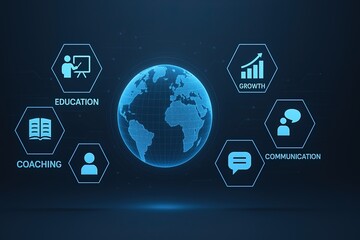 Modern digital global business communication and online education technology concept.