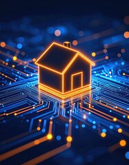 Obraz premium Modern home on a circuit board